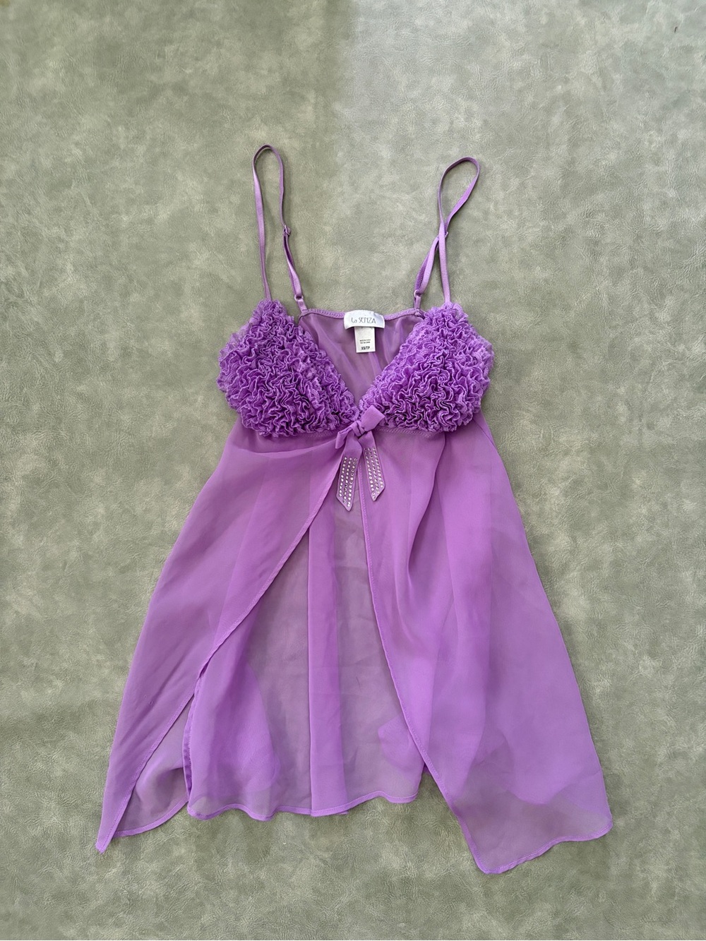 Y2K La Senza Lavender Sheer Mesh Babydoll Ruffle Lingerie Top - Picture 5 of 9